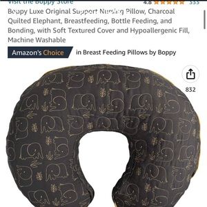 EUC Boppy Luxe Original Support Nursing Pillow, Charcoal Quilted Elephant